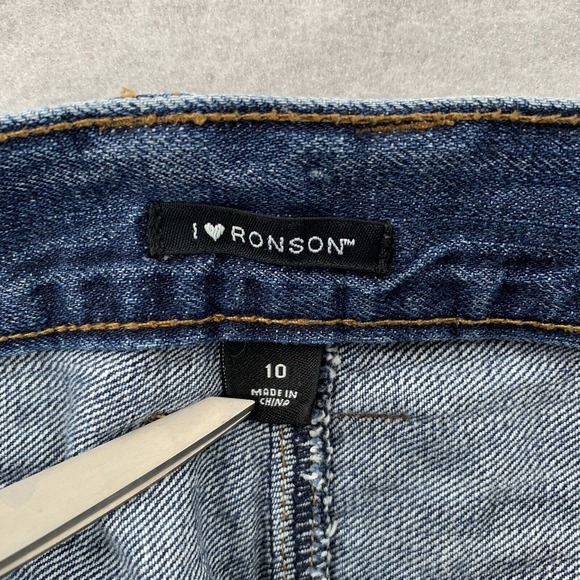 Womens I Love Ronson Medium Wash Bootcut Distressed Cropped Denim Jeans Size 10 - Picture 7 of 10